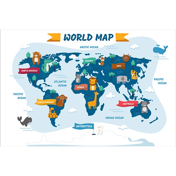 2 1 Transparent Color Animal Themed World Map For Kids