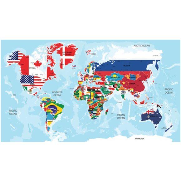 2 Colored World Map With Flags