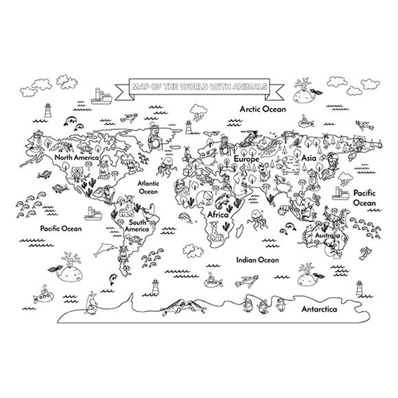 24 1 Paintable Animal Themed World Map Painting Activity