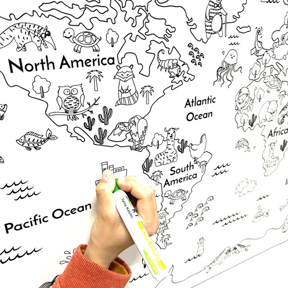 24 2 Paintable Animal Themed World Map Painting Activity
